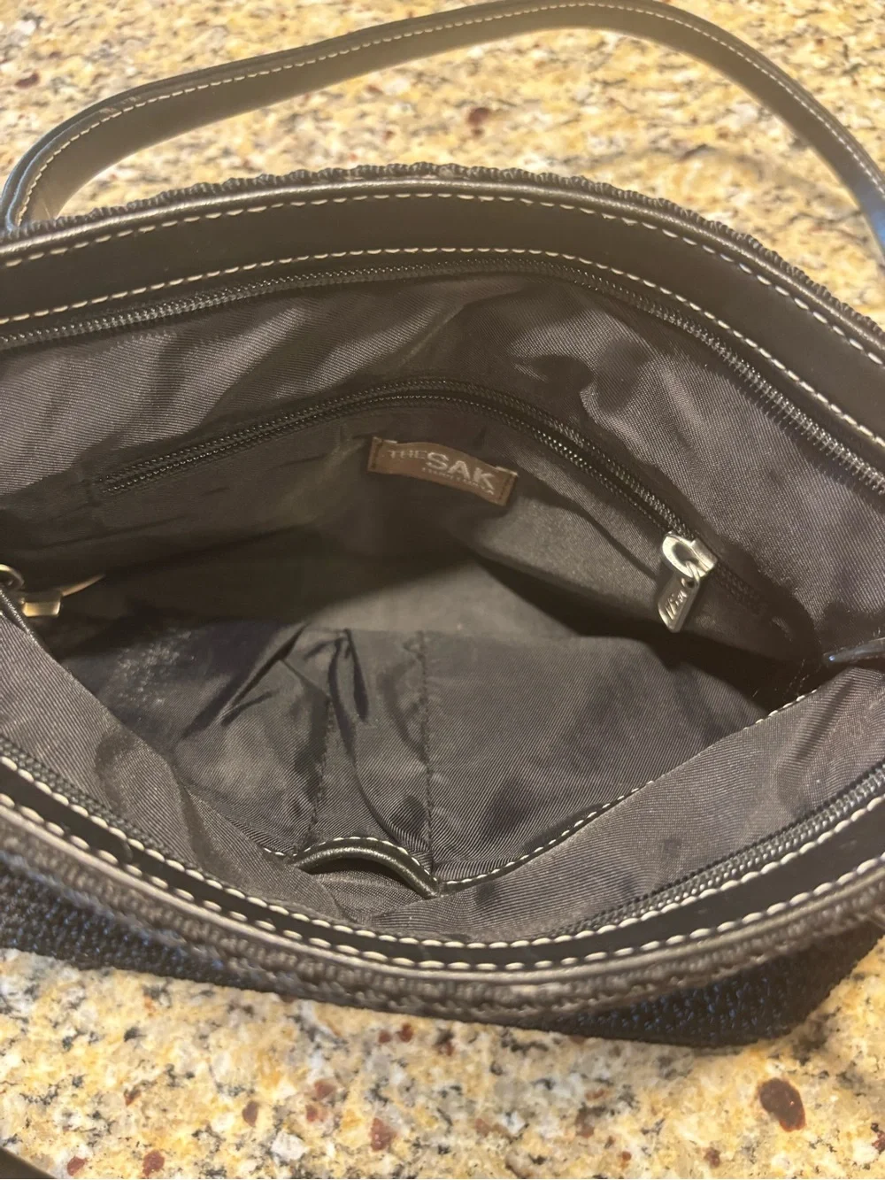 The Sak Black Woven Tote with Leather Handles